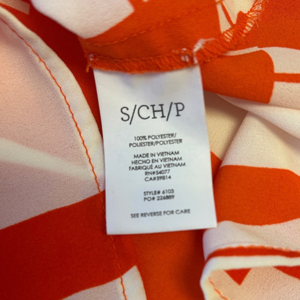 🧡 CAbi Orange & White Geometric Sleeveless Flowy Top Women Small 🧡 - Picture 11 of 15